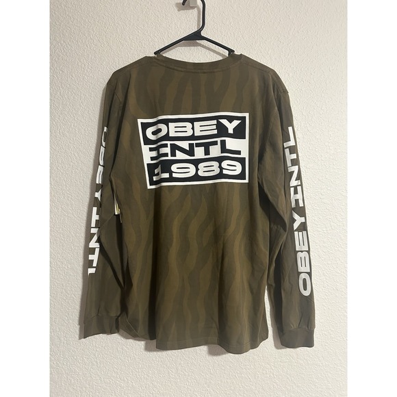 Obey Other - NWT OBEY INTL 1989 Long Sleeve Shirt Size S Green Spellout Skater Sleeve Graphic